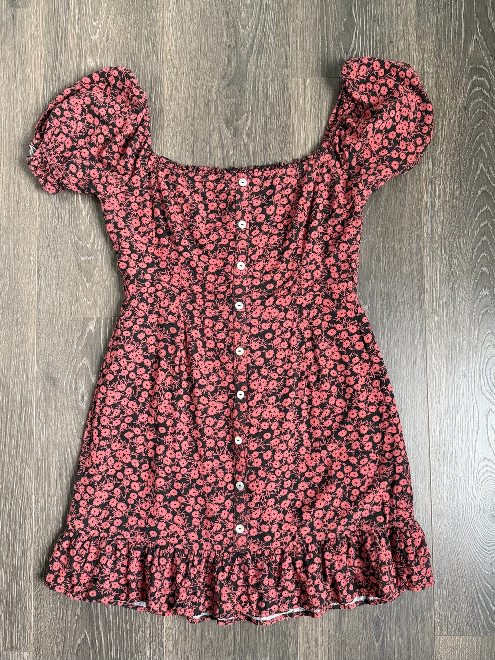 Lost + Wander Pink Floral Button-Front Puff Sleeve Mini Dress Cottagecore - Picture 2 of 9